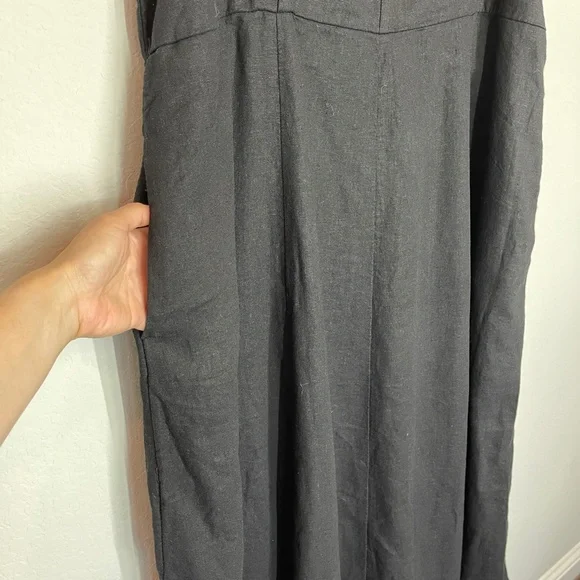 Old Navy Dress Women's XXL Babydoll Linen Blend Sleeveless Midi Pockets Black - Picture 3 of 14